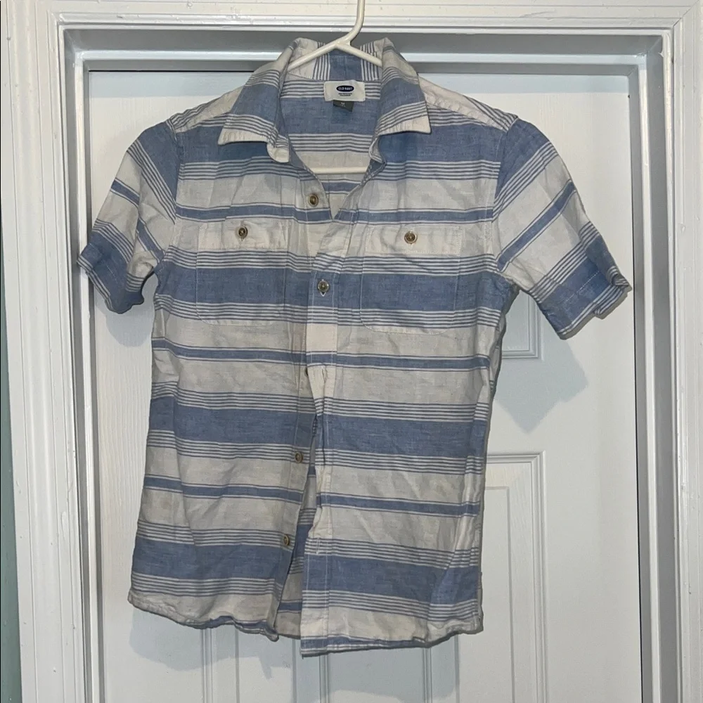 Old Navy Kids Blue and White Striped Button Down Shirt